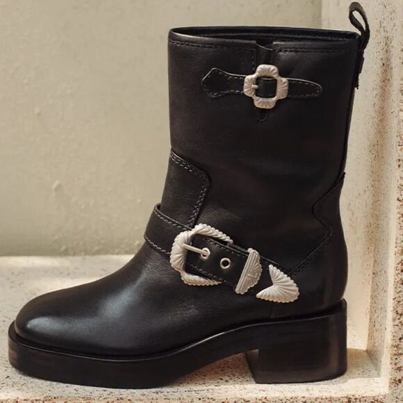Larroude Shoes - Larroude Women's Hardy Black Leather Western Mid-Calf Boots Size 11